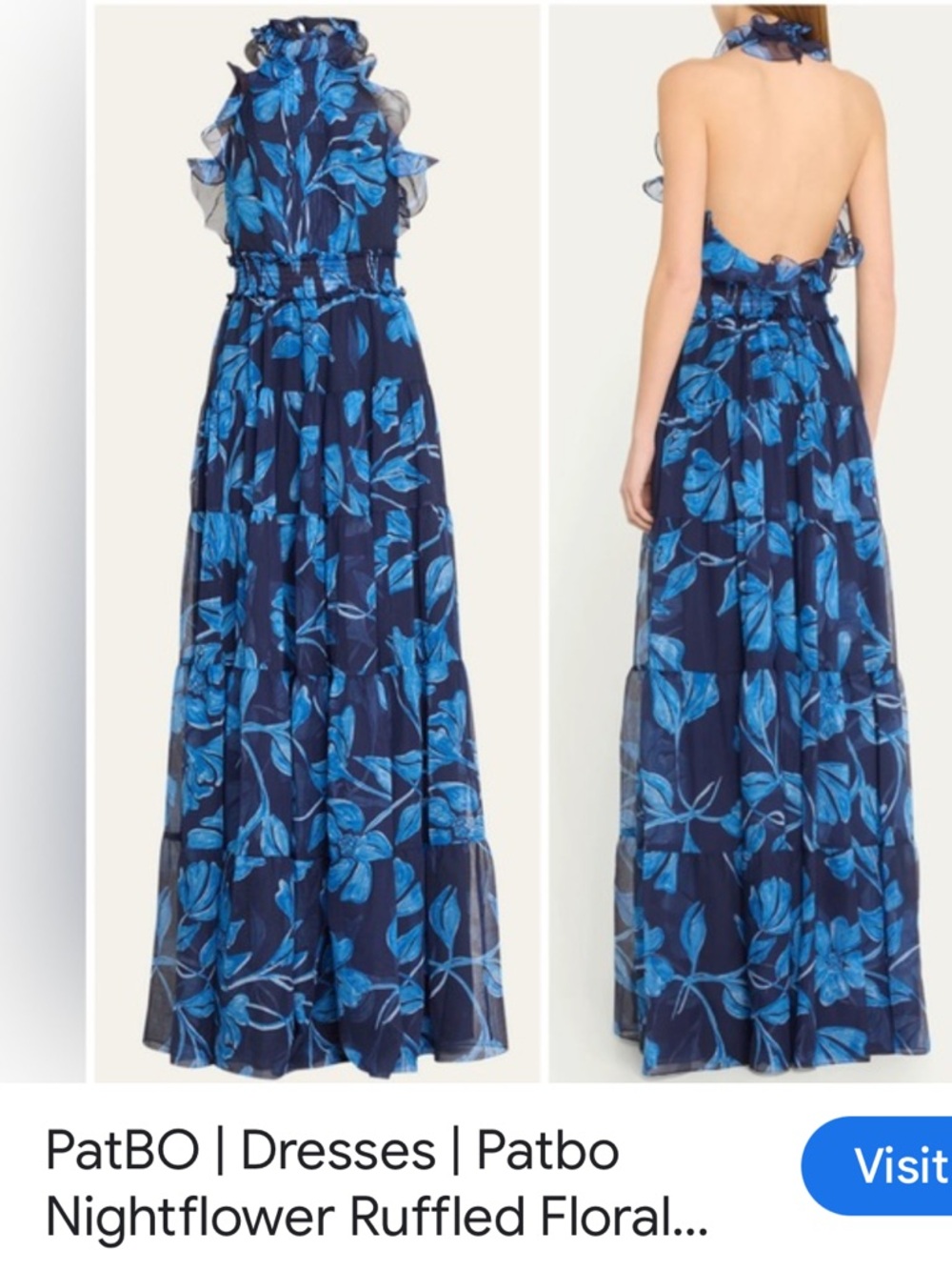 PatBO Navy Blue and Bright Blue Floral Chiffon Maxi Dress - Picture 5 of 6